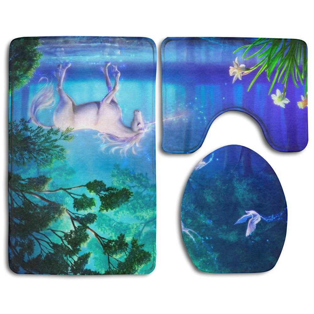 CHAPLLE Fantasy Unicorn 3 Piece Bathroom Rugs Set Bath Rug Contour Mat