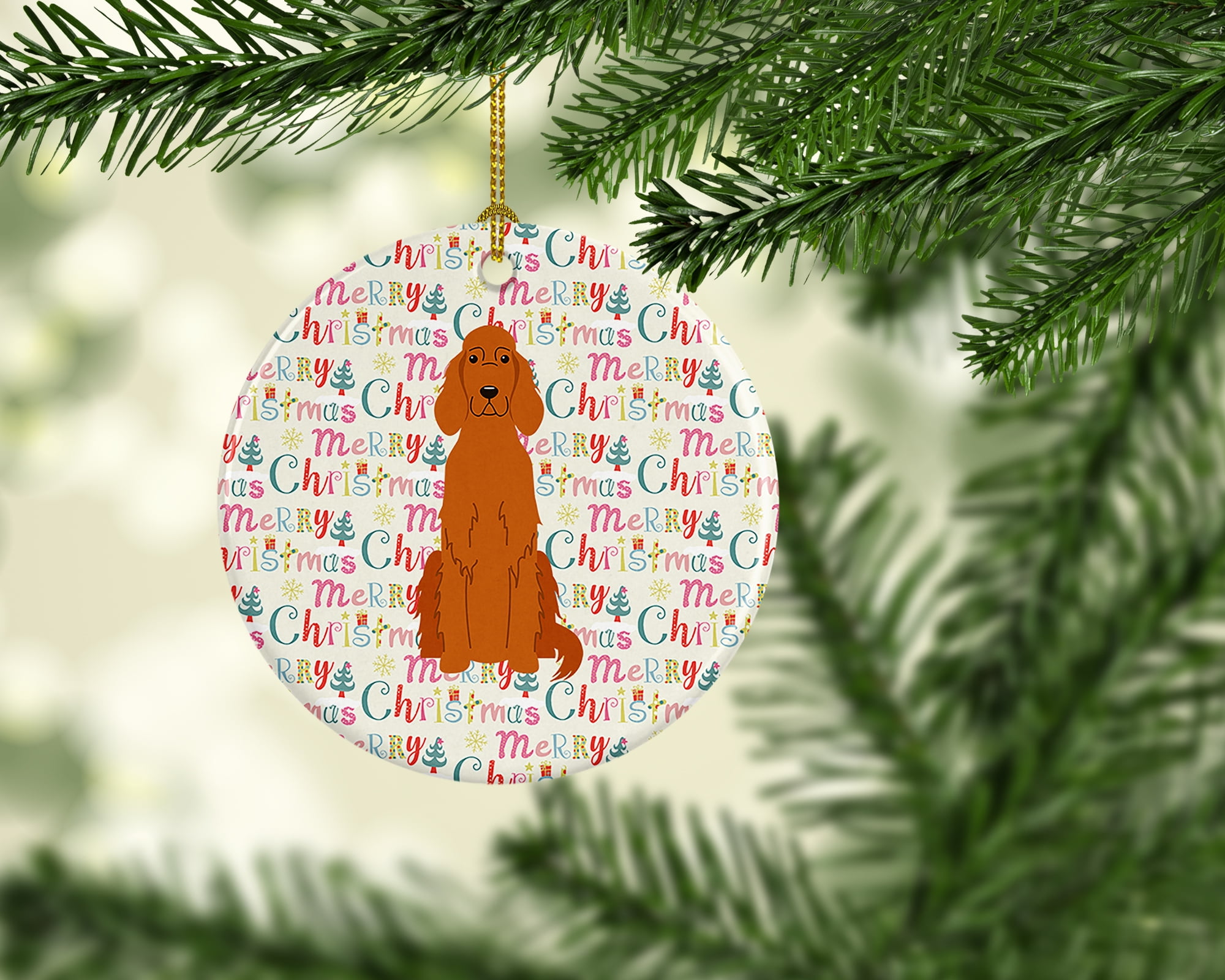 Merry Christmas Irish Setter Ceramic Ornament 2.8 in x 2.8 in