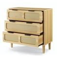 thumbnail image 5 of 3-Tier Drawer Dresser, Modern Rattan Dresser Cabinet with Wide Drawers and Metal Handles, Farmhouse Wood Storage Drawer Chest for Bedroom, Living Room, Hallway, Entrance, Natural, 5 of 9