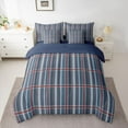 thumbnail image 2 of Feelyou Blue Square Plaid Bedding Comforter Set 7pcs, Vintage Abstract King Bedding Sets, 2 of 8