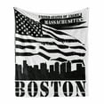 thumbnail image 1 of Boston Soft Flannel Fleece Blanket, Fluttering Grungy Design United States of America Flag Illustration with Text, Cozy Plush for Indoor and Outdoor Use, 70" x 90", Black and White, by Ambesonne, 1 of 6