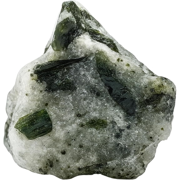 Green Tourmaline with Quartz Raw Crystals and Healing Stones (1 Piece)