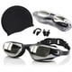 thumbnail image 3 of Juego de gafas de natación para adultos, antivaho, galvanizadas, de alta definición, con clip nasal de silicona resistente al agua, tapón para los oídos, gorro de natación, juego de gafas de natación, 3 of 4