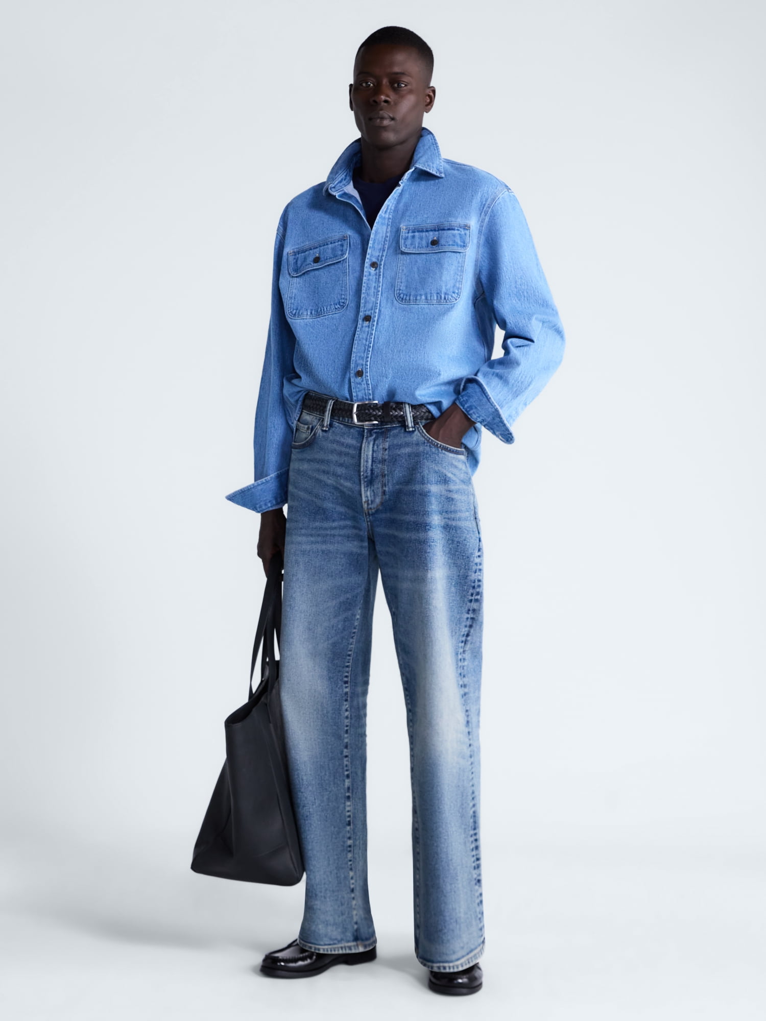 Free Assembly Men's Heavyweight Denim Shirt with Long Sleeves, Sizes S-2XL