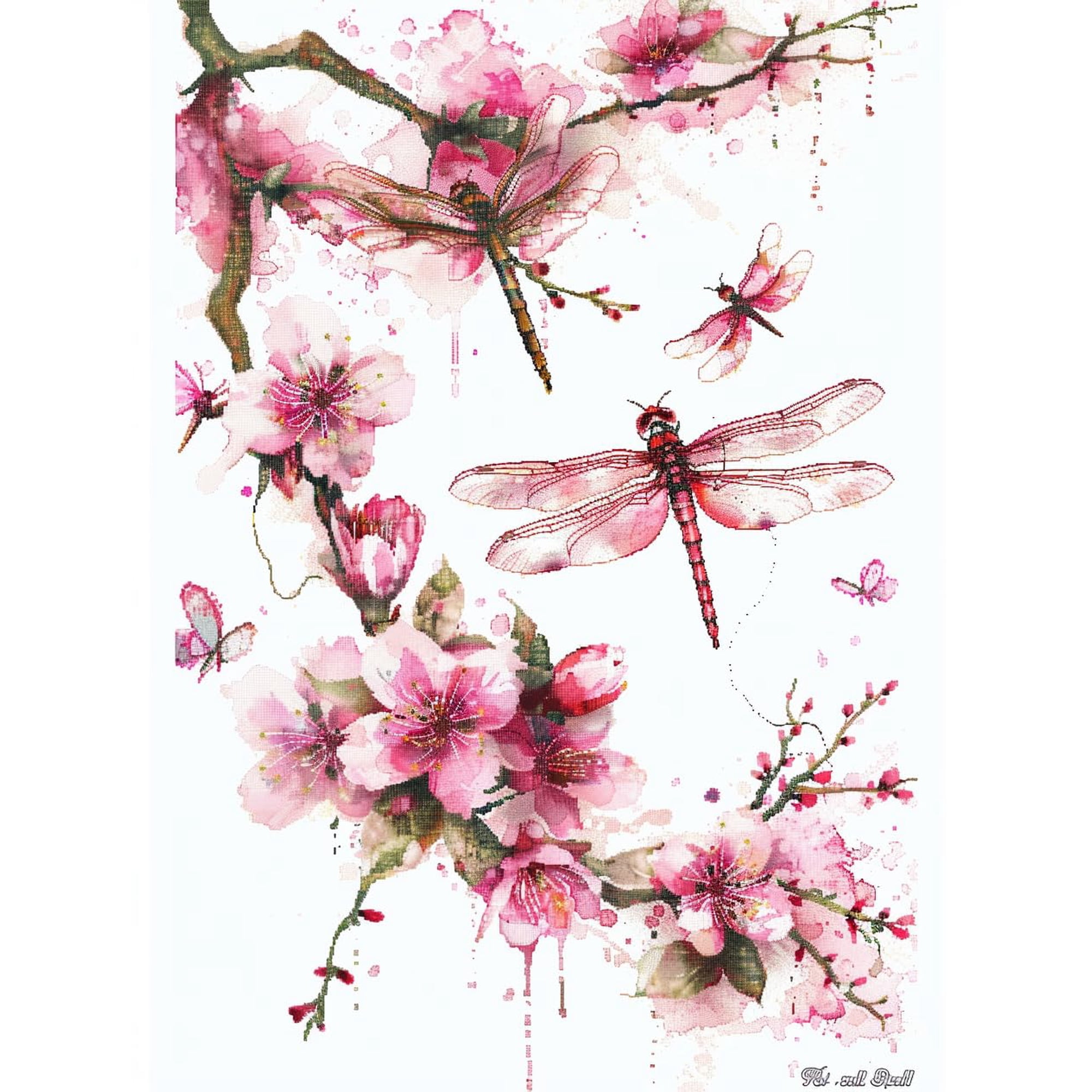 Watercolor Dragonflies Flowers DIY 11CT Stamped Cross Stitch Kits for Beginners Easy Needlepoint Embroidery Counted Cross Stitch Art Craft for Wall Decoration 20x28inch(11)