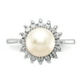 thumbnail image 4 of 14K White Gold 7.5mm FW Cultured Pearl AA Diamond Ring Size 6, 4 of 7