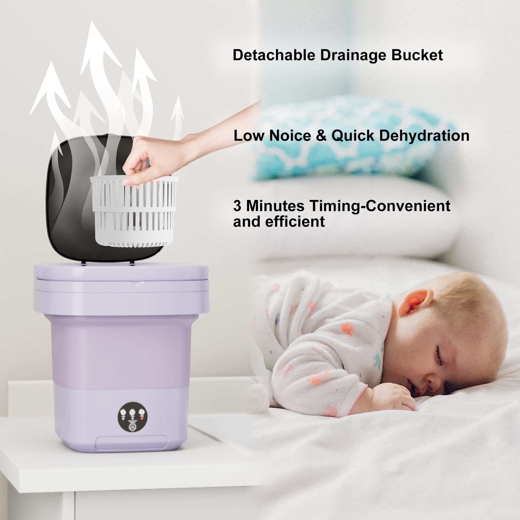 12L Portable Washing Machine, Mini Foldable Washer for Apartment, RV, Travel, Purple