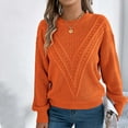 thumbnail image 7 of Wyobmus Round Neck Sweater for Women Casual Solid Color Hollow Sweater Lantern Long Sleeve Pullover Sweater Orange, 7 of 7