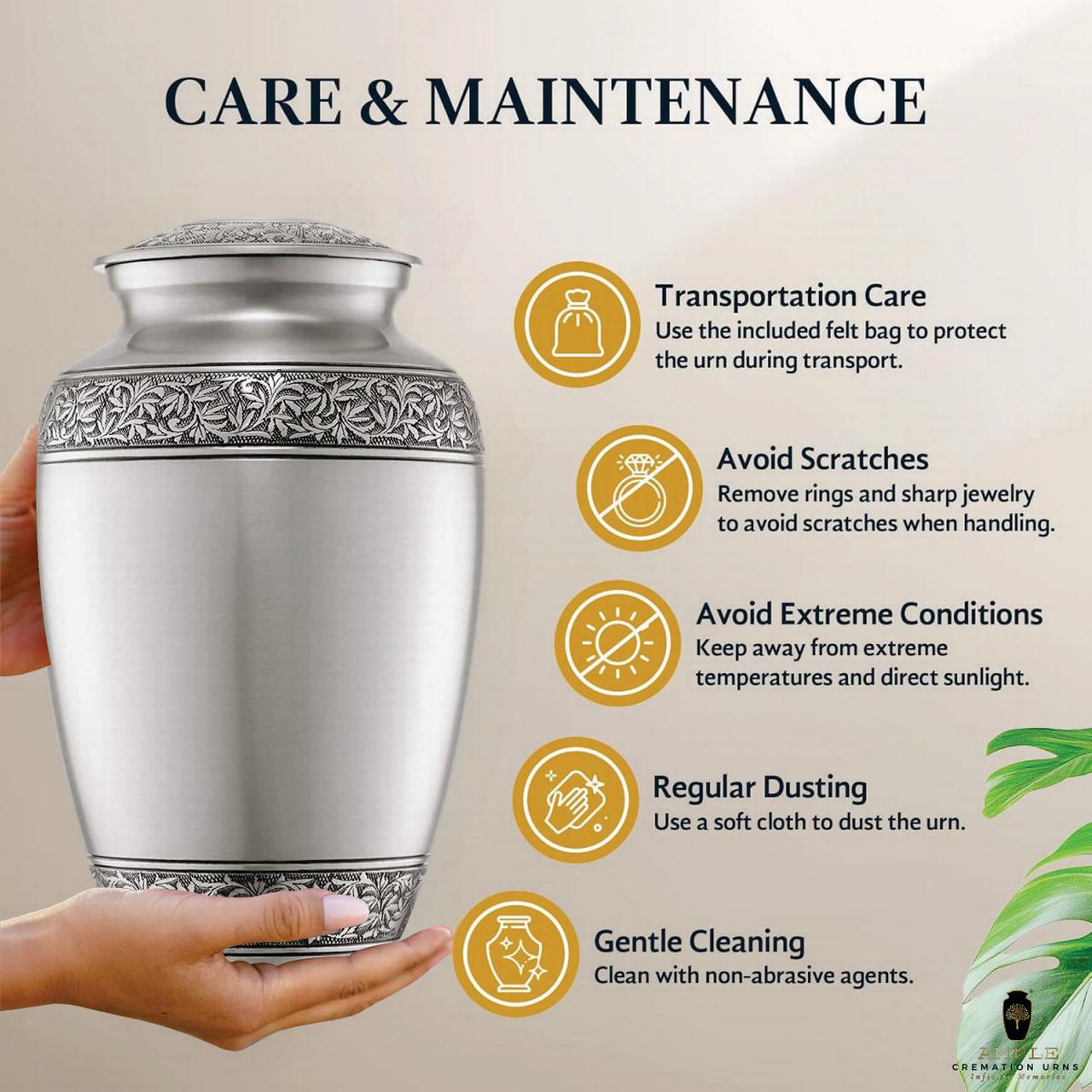 Ample Cremation Urns for Ashes - Meena Coated Aluminum Memorial Urns | Elegant Design | 4 Size Options (Keepsake 3x2 inch & Large 10.5x6.5 inch) Engravable Large (Hold 220 Cu) (Model No - ACU011)