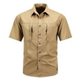 thumbnail image 2 of WREESH Men's Workwear Solid Color Cargo Zipper Pockets Short Sleeve Turndown Collar Button Down Shirt Khaki, 2 of 5