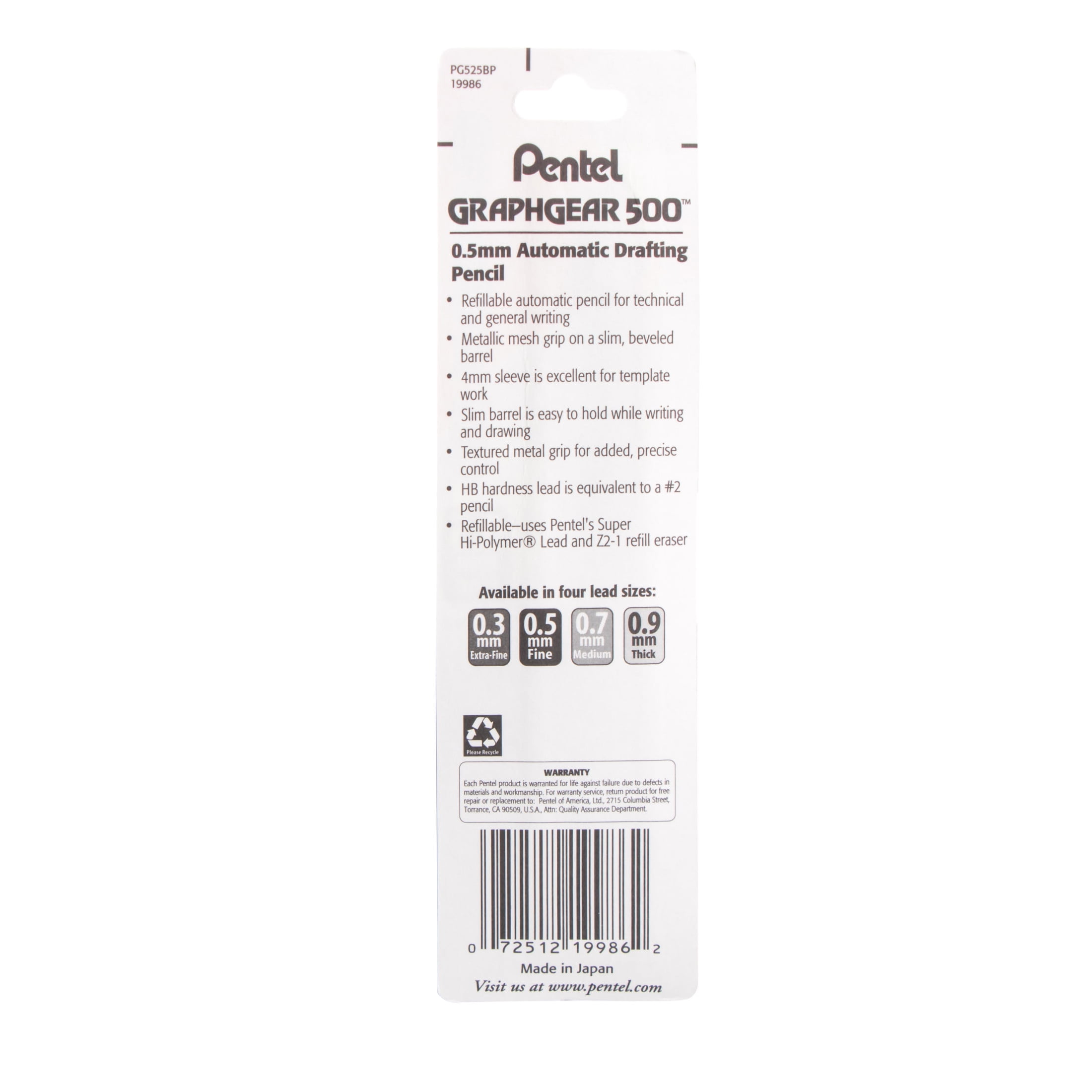Pentel GraphGear 500 Drafting Pencil, .5mm, Black, Carded Pentel GraphGear 500 Drafting Pencil, .5mm, Black, Carded