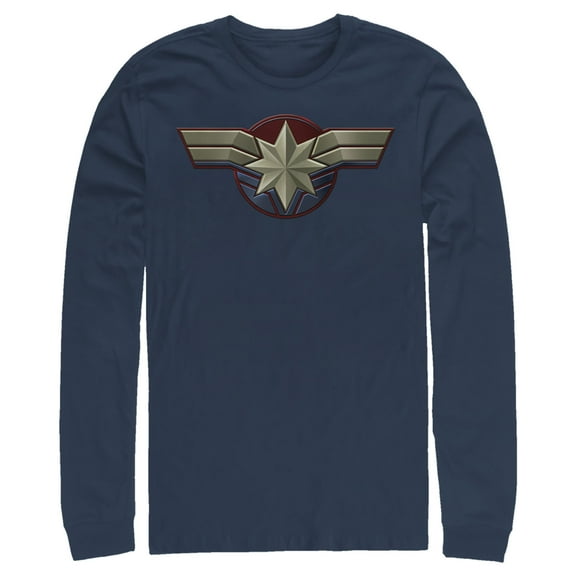 Men's Marvel Captain Marvel Simple Star Symbol  Long Sleeve Shirt Navy Blue Large