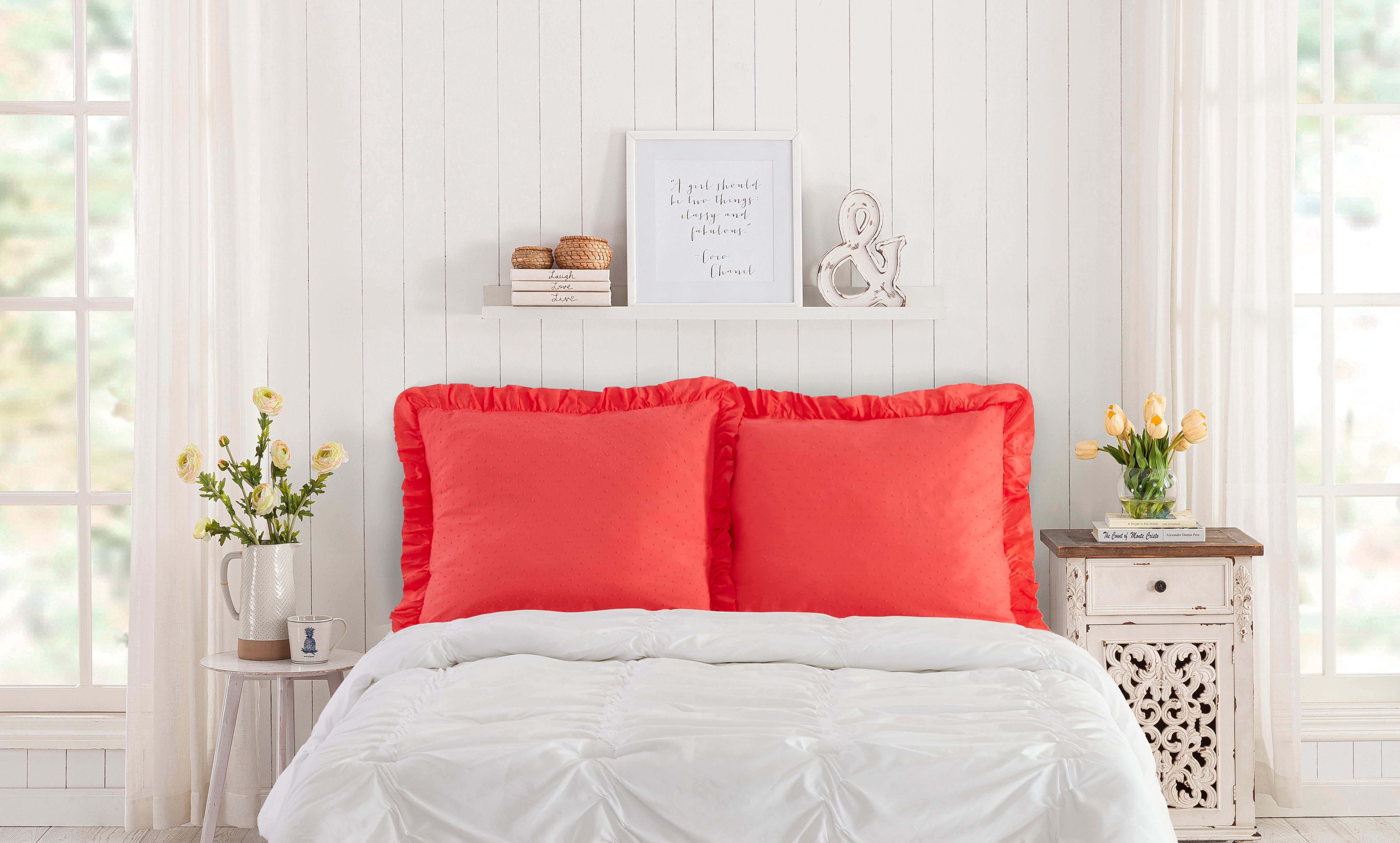 The Pioneer Woman Swiss Dot 3-Piece Bedskirt and Sham Set, Coral