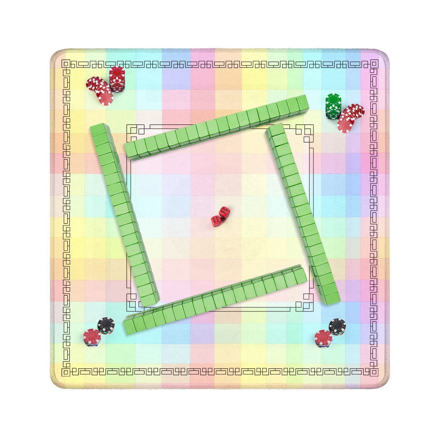 Mahjong Mat 31.5" x 31.5" Pastel Pixelated Grid Soft Colors Pink Blue Yellow Non-Slip Noise Reduction American Mahjong Tiles Table Cover for Dominoes Poker Card Board Games Gift