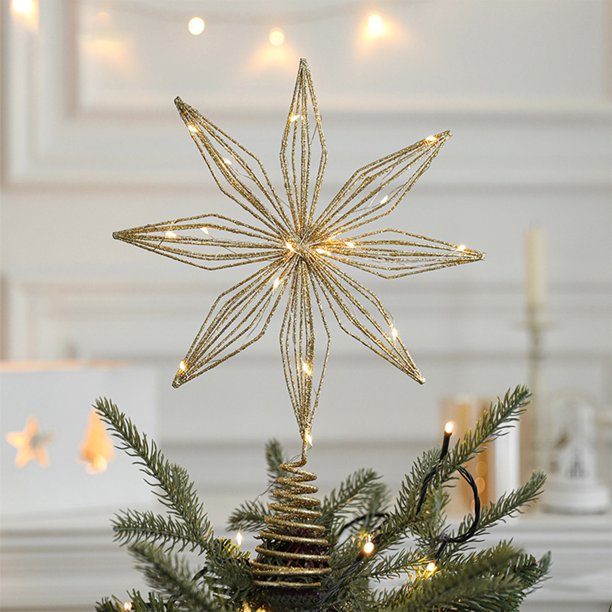 Estrella decorativa para la punta del árbol de Navidad, con iluminación y efecto de estrella tridimensional.