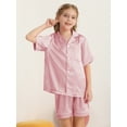 thumbnail image 6 of Usaibhir Unisex Satin Pajamas Set Girls Boys Button-Down Pjs Short Sleeve 2 Piece Sleepwear Kids Nightwear Teen Lounge Sets 4-14 Years, 6 of 8