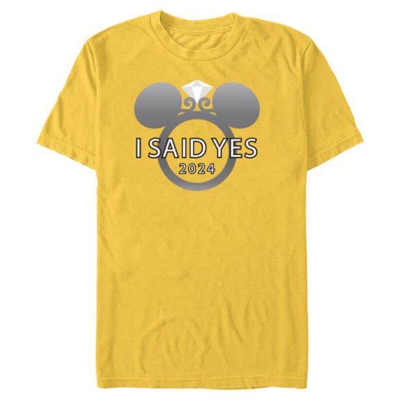 Disney I Said Yes 2024 Engagement Ring Proposal Mickey- Short Sleeve Blended T-Shirt for Adults - Customized-Yellow