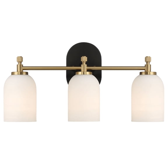 Kasa Three-Light Vanity Metal Wall Fixture with White Frosted Glass Shades