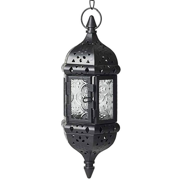 Candelabro de Araña marroquí Vintage, Farol Colgante, Candelita Colgante, Candelabro de Cristal para Interiores y Exteriores, LED sin Llama (Negro)