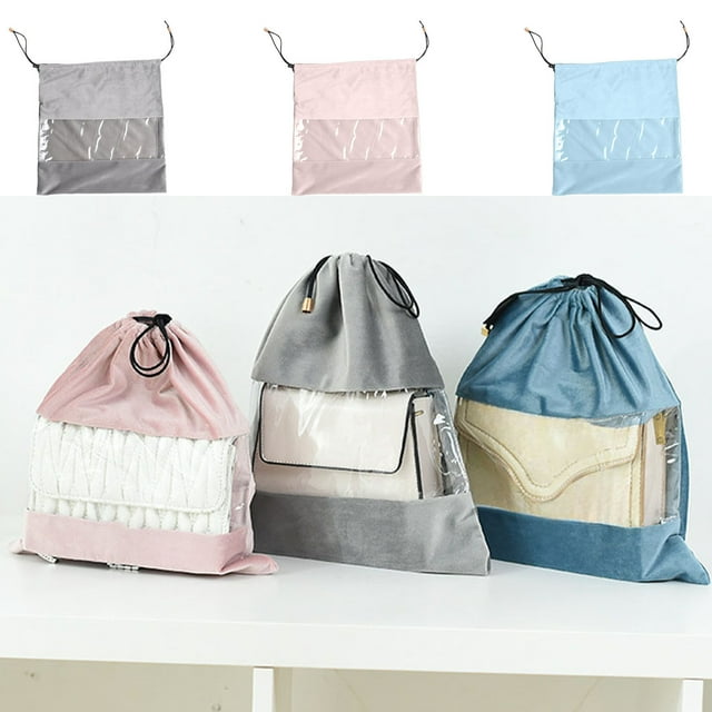 Xihbxyly Bolsa de Almacenamiento Transparente, Interior de Franela Suave, Cierre de Cordón, Multifuncional para Ropa, Zapatos, Cosméticos, Uso Doméstico y de Viaje, Compacta y Plegable, Tamaño 31 X 3