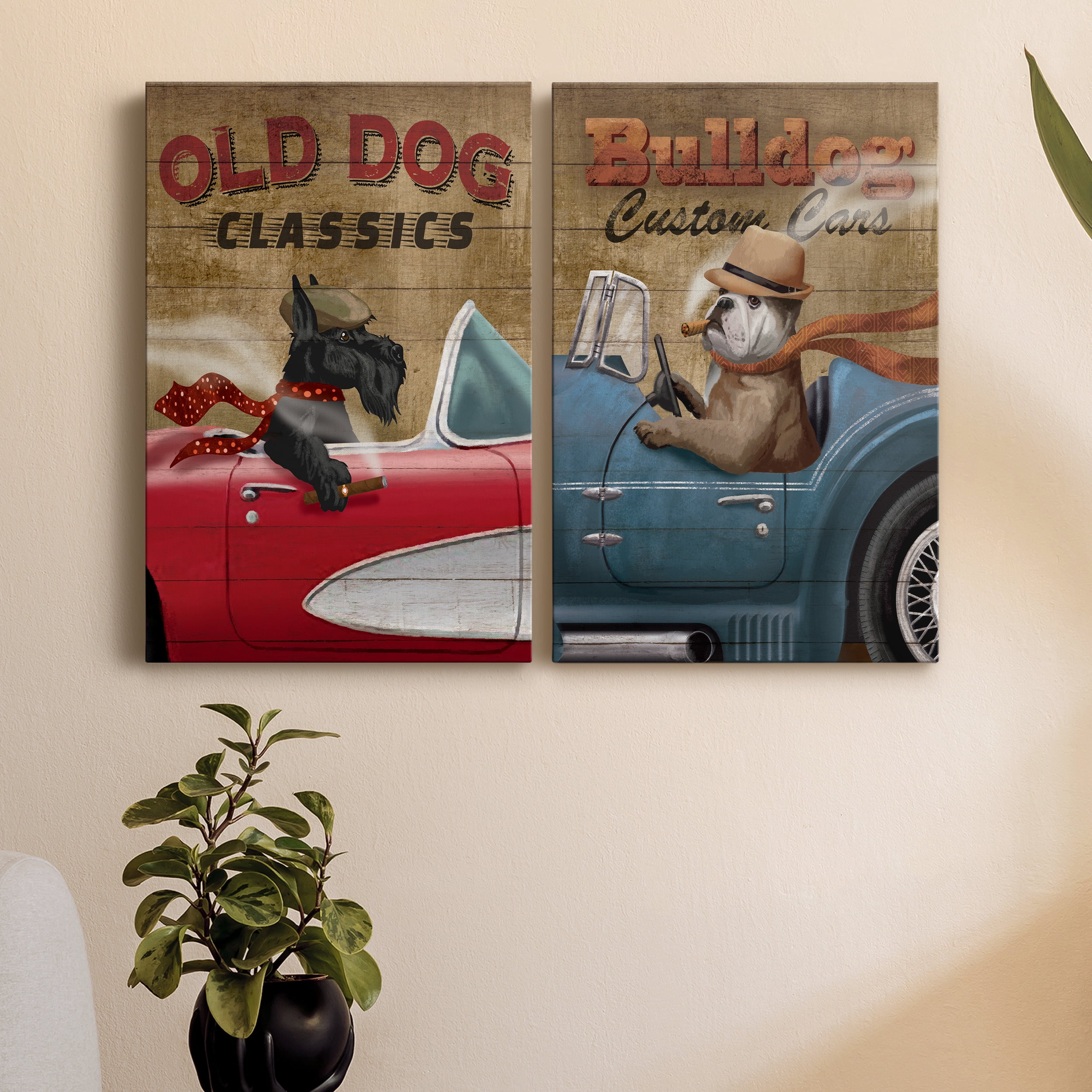 Old Dog Classics Premium Gallery Wrapped Canvas - Ready to Hang - Set of 2 - 32 x 48 Each