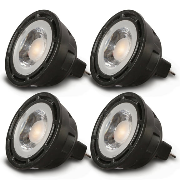SunLight2® MR16 12V Dim to Warm LED Bulbs, With GU5.3 Bi Pin Base, 36° Beam Angle, Black Finish, 4 Pack.