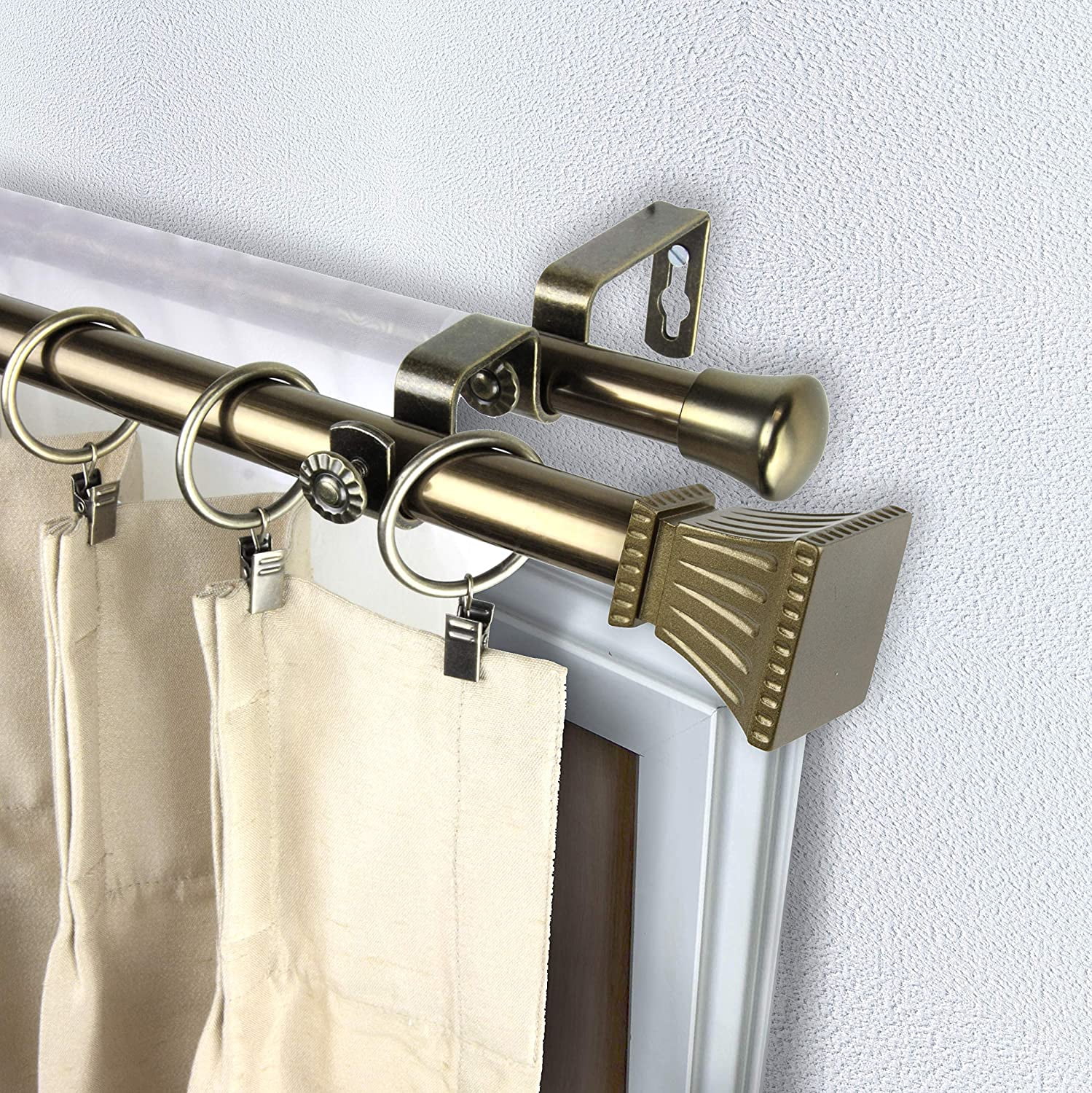 13/16" Dia Adjustable 120-170" Amara Double Curtain Rod in Antique Brass