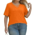 thumbnail image 5 of TQWQT Plus Size Tops for Women Dressy Summer V Neck Criss Cross T Shirts Orange Basic Plain T-Shirt Short Sleeve Shirts Large Casual Clothes for Women XL, 5 of 6