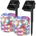 thumbnail image 1 of Cadena de luces solares para exteriores, 10 m, 100 LED, alambre de cobre, luces solares para jardín, 8 modos, decorativas para fiestas, jardines, bodas (2 piezas, multicolor), 1 of 5