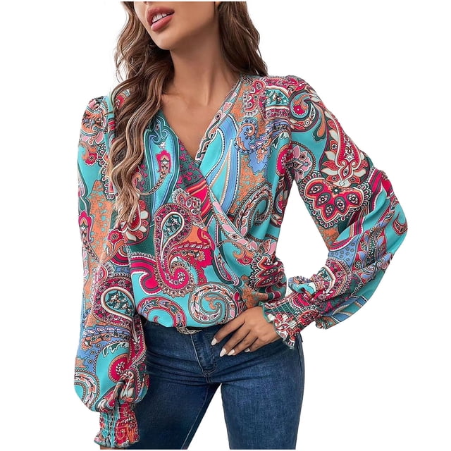 KIHOUT Spring Winter Womens Tops Elegant V-neck Lantern Long Sleeves Temperament Solid Color Shirt Blouse