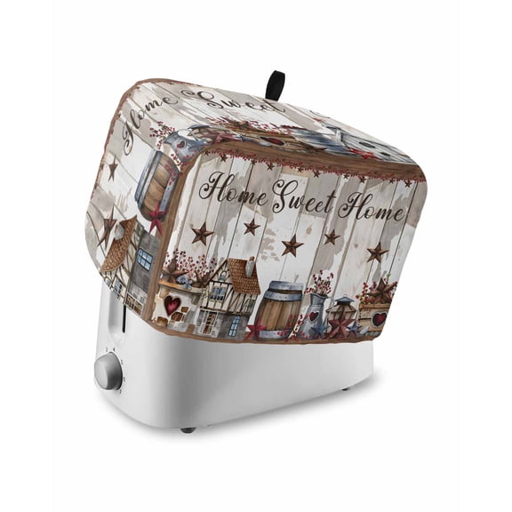 Farmhouse Small Toaster Cover 2 Slice, Kitchen Appliance Covers, Retro Country Star Berry Vintage Wood Grain Toaster Oven Cover with Loop, Bread Machine Cover Polyester Dust Cover Protection