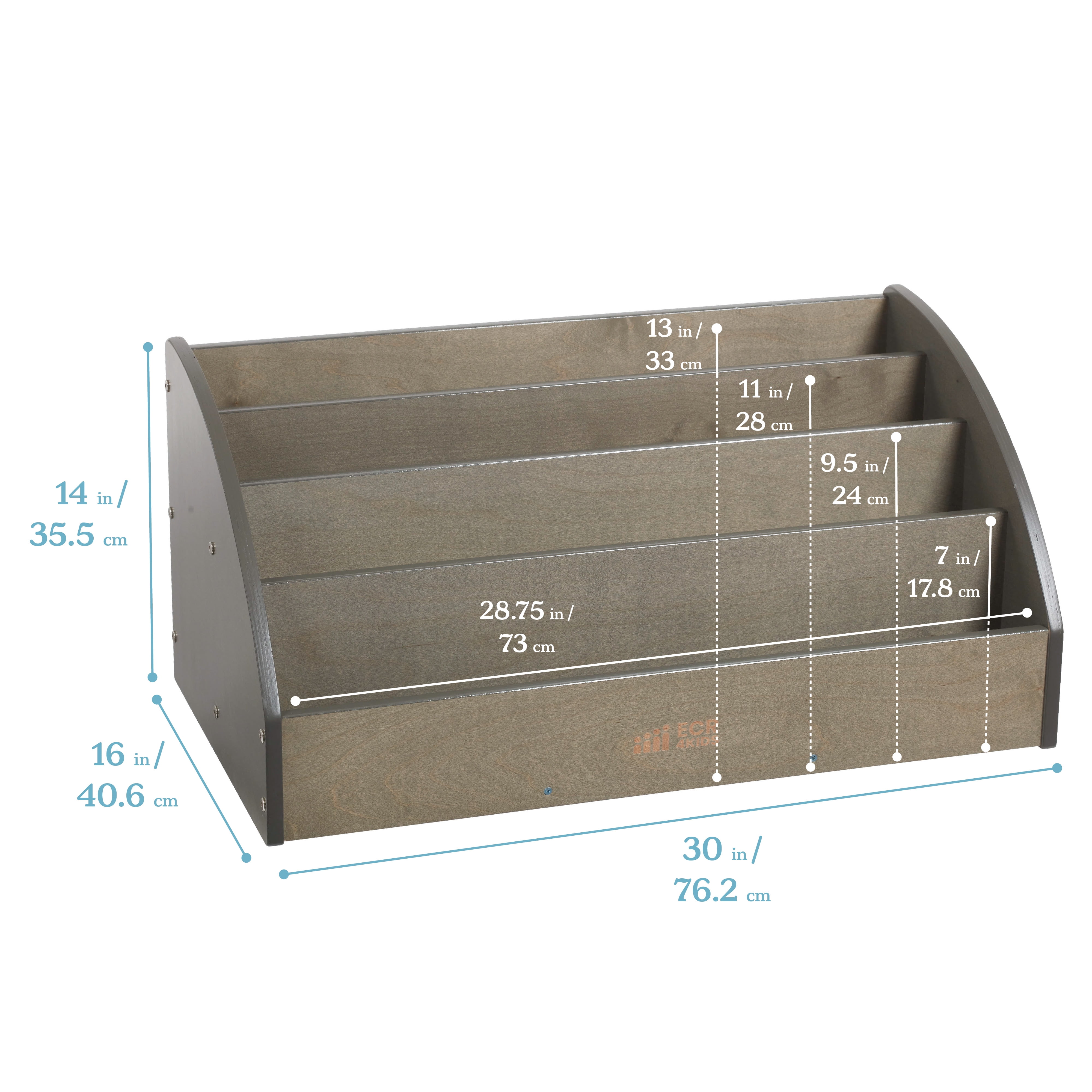 ECR4Kids Wooden Forward-Facing Toddler Book Display, Beginner Bookshelf, Grey Wash
