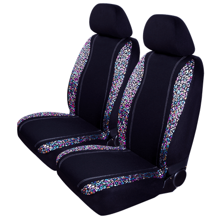 Auto Drive 5Piece Rainbow Leopard Car Seat Cover Kit Polyester Black - Universal Fit 2050SC06