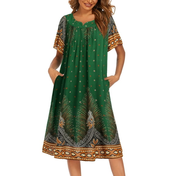 Ekouaer House Dresses for Women with Pockets Moo Moo Nightgown Short Sleeve Mumu Dress Lounge Dress