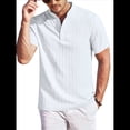 thumbnail image 2 of Camiseta Informal Henley de Corta con Cuello Mao para Hombre, Camiseta Texturizada de Playa para Verano. L, 2 of 10
