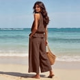 thumbnail image 5 of Women's Linen 2 Piece Outfits Boho Ruffle Sleeveless Tank Tops Baggy Wide Leg Pants Summer Casual Beach Vacation Sets, 5 of 7