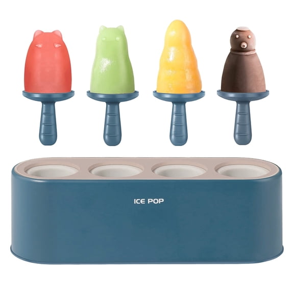 Popsicle Mold Set (4 Pieces) – Reusable Silicone Ice Cream Maker, Easy Release Molds for Homemade Popsicles, Includes Drip Tray and Sticks (2 fl oz Each)