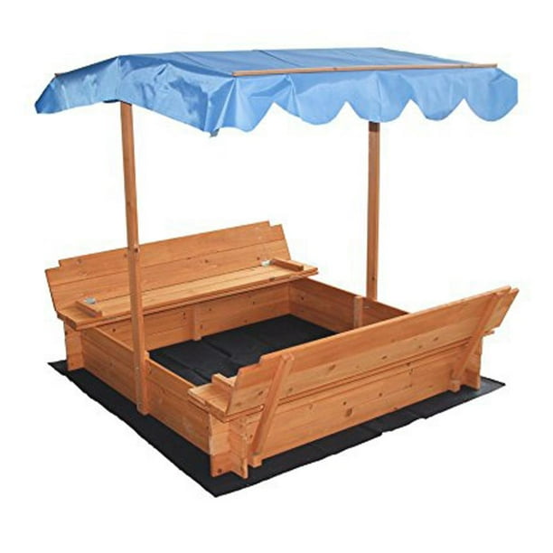 Ktaxon Covered Convertible Outdoor Sand Pit Sandbox with Canopy & 2