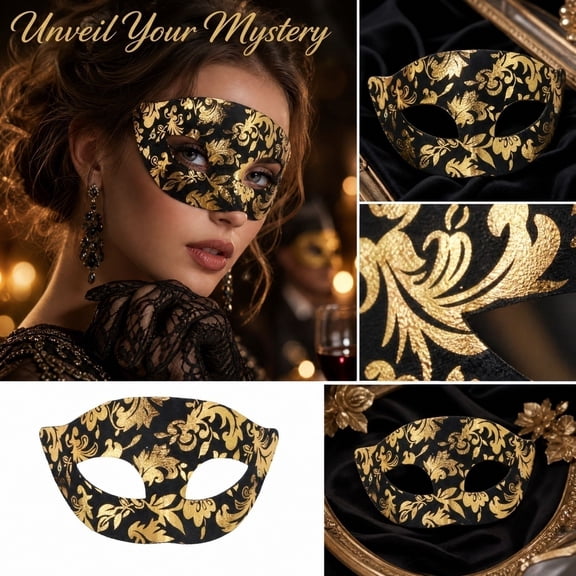 Black Masquerade Mask for Women Venetian Masquerade Masks 7 Inch Mask Accessory for Masquerade Party Halloween Mardi Gras Events, 1 Pack