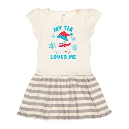 

Inktastic Polar Bear My Tia Loves Me in Santa Hat with Snowflakes Gift Toddler Girl Dress