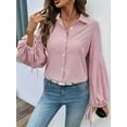 thumbnail image 4 of Womens Button Down Shirts Striped Long Sleeve Blouses with Pocket Casual Collar Office Work Tops Red XL, 4 of 8