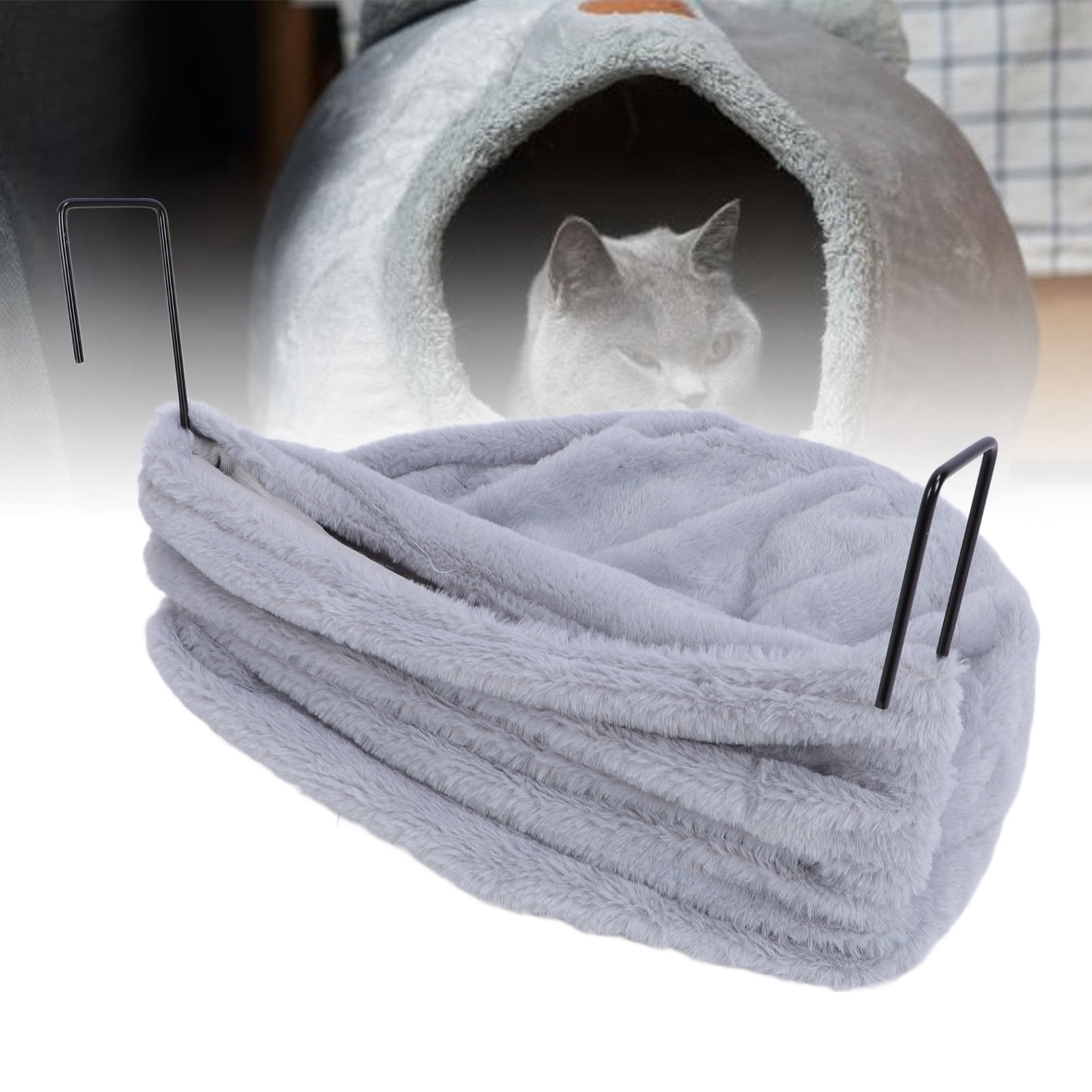 Yajisi Premium Cat Hammock Bed with Metal Curved Stand, Semicircle Plush Space Saving Sleeping Perch for Indoor Cats, 18.11 in / 46 cm Length, Enhanced Comfort Pet Furniture, Gray