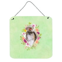 Carolines Treasures CK4344DS66 Shih Tzu Green Flowers Wall or Door Hanging Prints 6x6 multicolor