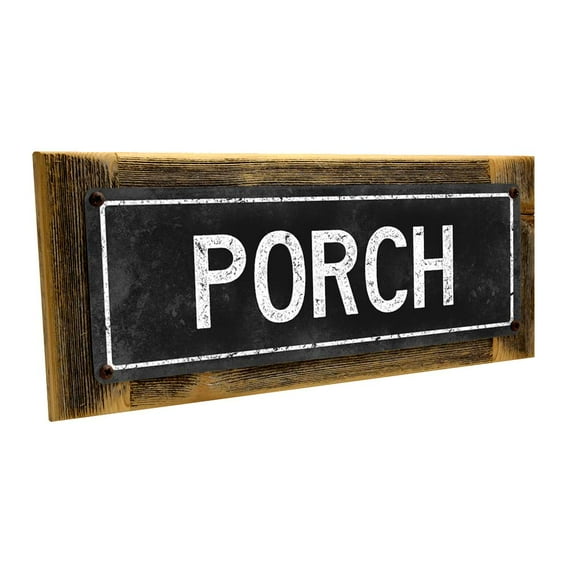 Framed Black Porch 4"x12" Metal Sign, Wall Décor for Porch, Patio, and Deck