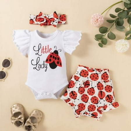 

Lovebay Newborn Baby Girl Romper Jumpsuit Bodysuit +Pants Shorts+Headband Outfit Set 0-12 Months