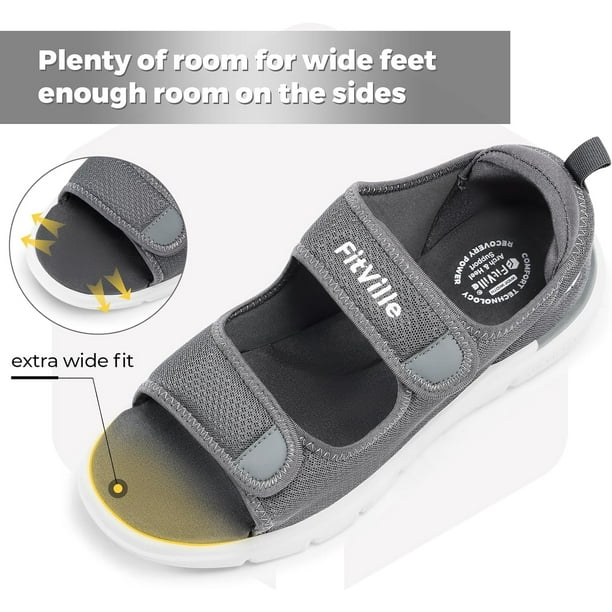 Fitville Men’s Gray Adjustable Sandals FitVille Adjustable Diabetic Sandals for Men Wide Width with  main image 2