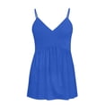 thumbnail image 6 of LIZUOJUN Womens Tank Tops Solid Color Pleated Spaghetti Strap V-Neck Cami Top Summer Dressy Trendy Sleeveless Loose Fit Tops Blue 3XL, 6 of 6