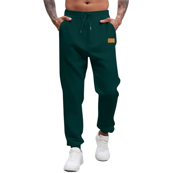 Men's Solid Sweatpants Sporty Elastic Waist Long Pants Pocket Drawstring Casual Tight-Fitting Trousers Full Length Pants