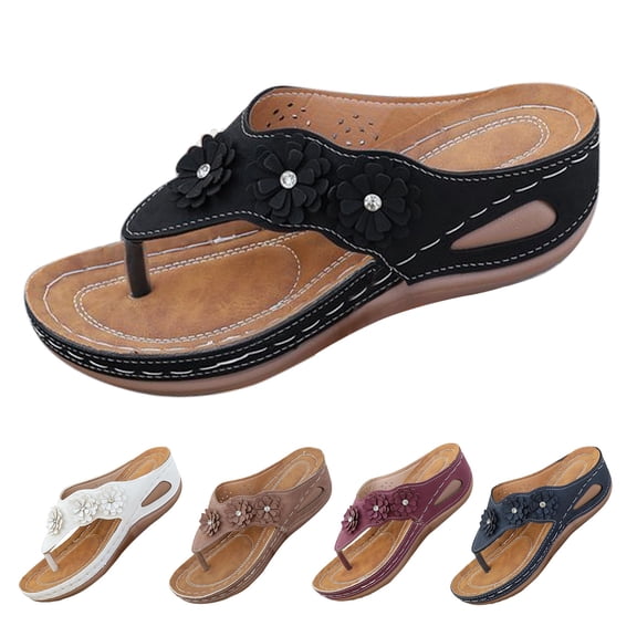 RotHome Women's Wedge Sandals Platform Flip Flops Comfortable Summer Dressy Thong Sandals Cushioned Footbed for Wedding Travel Beach Casual Black