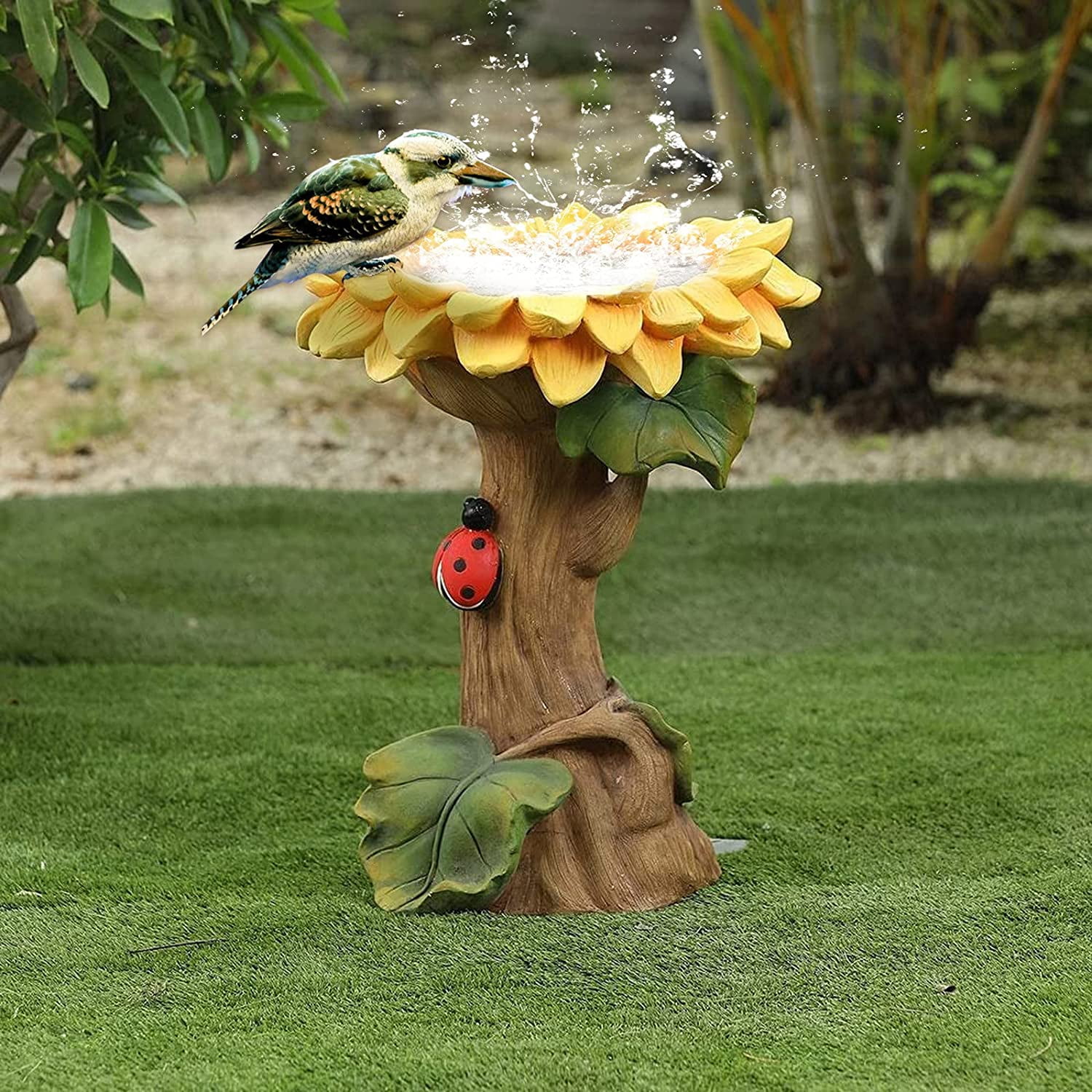 Polyresin Exquisite Sunflower Flower Bird Bath Bird Feeder Garden Resin Decoration, Sunflower